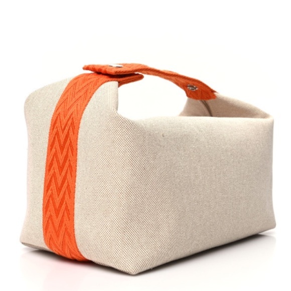 New HERMES Canvas Large Bride-A-Brac Pouch Case Natural Orange - Picture 4 of 11